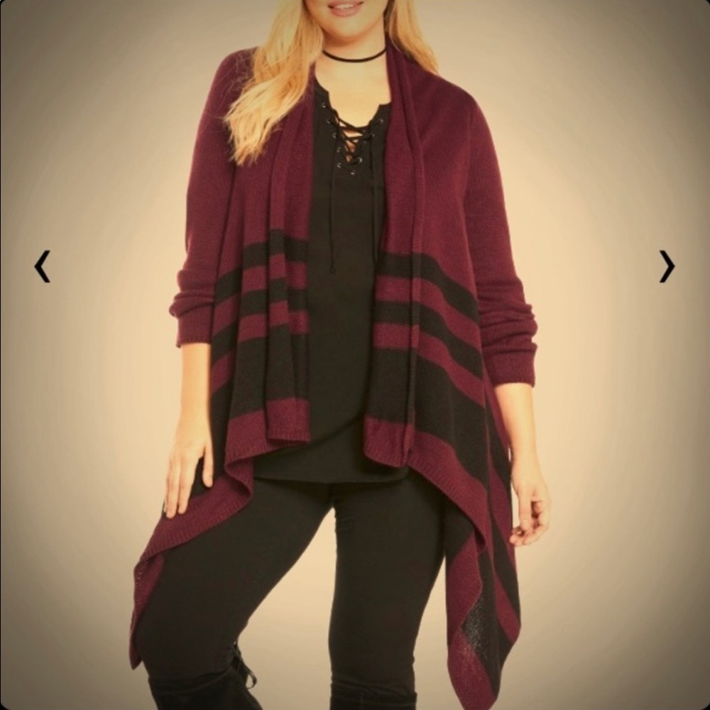 Torrid Burgundy Black Stripe Open Cardigan